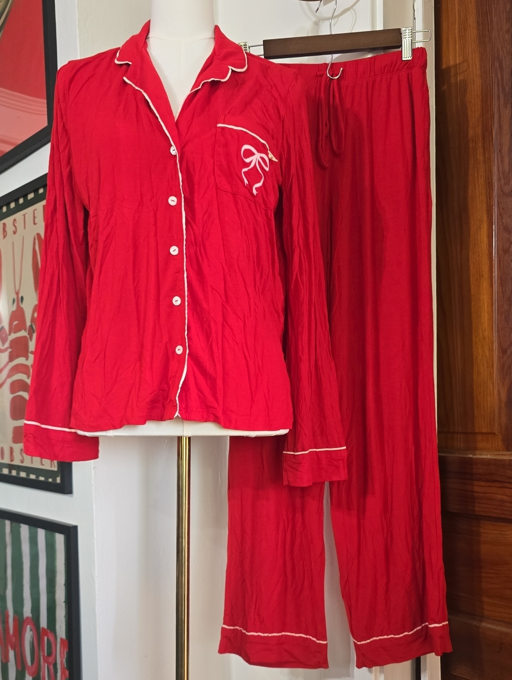 Victoria's Secret Red Pajama Set with White Piping